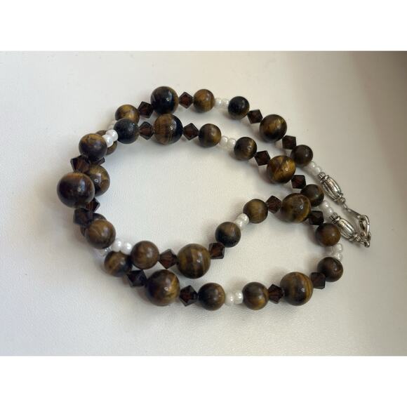 Vintage Silver Tone Tigers Eye Beaded Necklace 18” - Picture 4 of 6